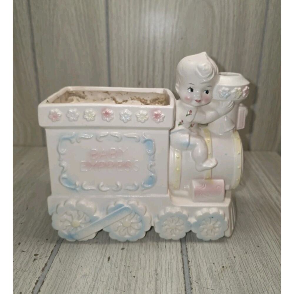 Vtg Ruben's Originals Baby Express Train Engine Planter Japan Flowers Nursery